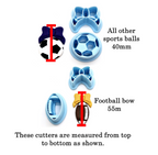 SPORTS BOW Balls set embossed sharp polymer clay cutters, football cutter bundle, bow soccer ball cutter, bow baseball, volleyball cutter