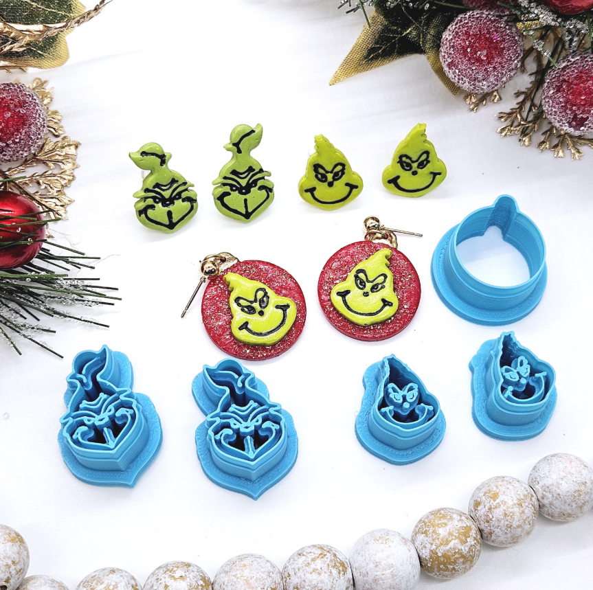 GRINCHS ornament polymer clay cutter, jewelry making, fondant cake decorating, old style grinch, retro grinch