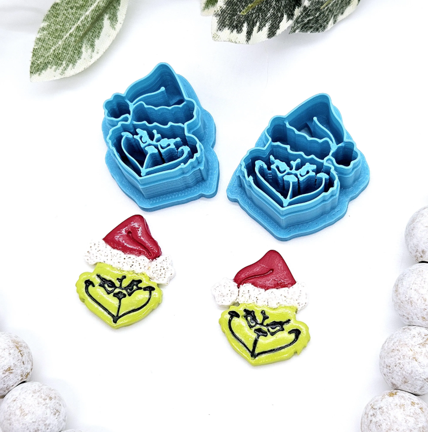 GRINCH face polymer clay cutter, jewelry making, fondant cake decorating, Santa grinch, Santa hat
