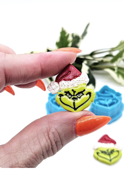 GRINCH face polymer clay cutter, jewelry making, fondant cake decorating, Santa grinch, Santa hat