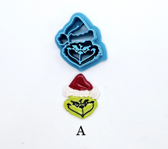 GRINCH face polymer clay cutter, jewelry making, fondant cake decorating, Santa grinch, Santa hat