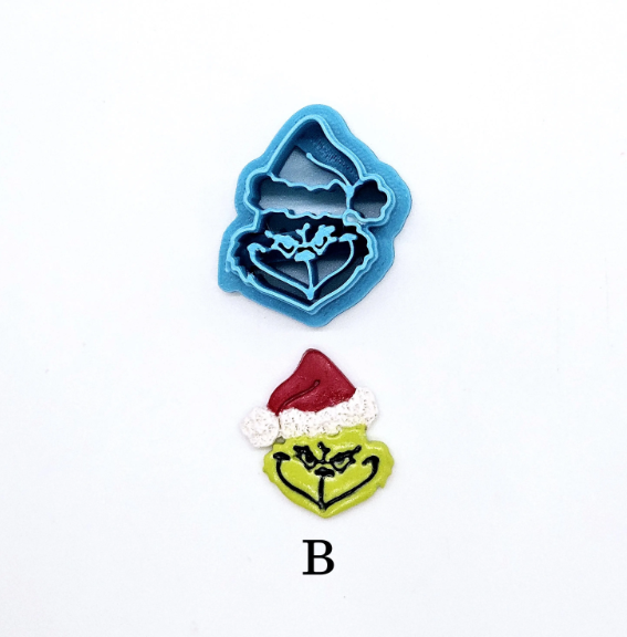 GRINCH face polymer clay cutter, jewelry making, fondant cake decorating, Santa grinch, Santa hat