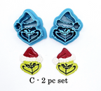 GRINCH face polymer clay cutter, jewelry making, fondant cake decorating, Santa grinch, Santa hat