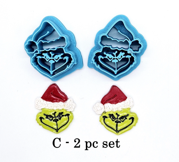 GRINCH face polymer clay cutter, jewelry making, fondant cake decorating, Santa grinch, Santa hat