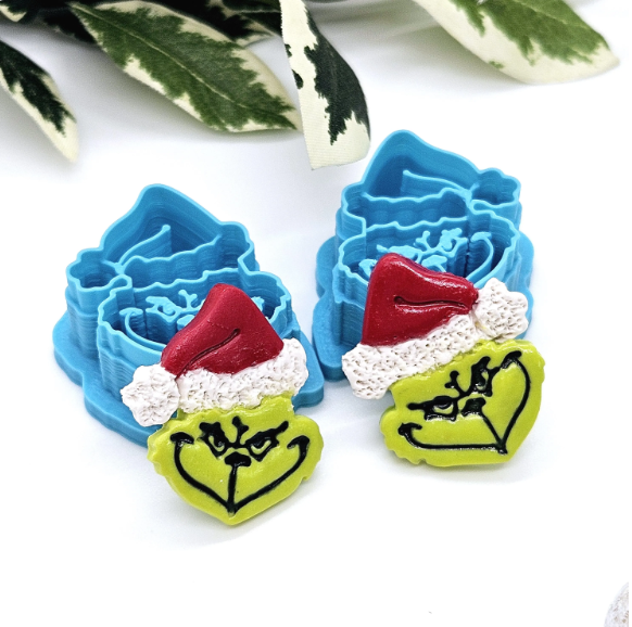 GRINCH face polymer clay cutter, jewelry making, fondant cake decorating, Santa grinch, Santa hat