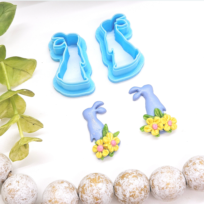 Tall EASTER BUNNY set style 2 polymer clay cutter