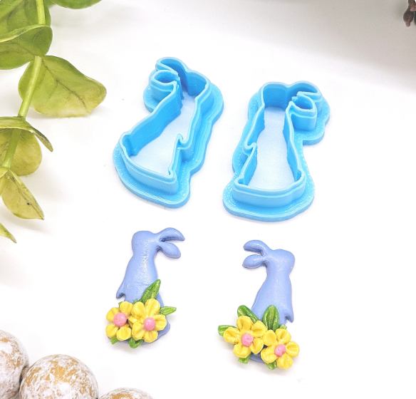 Tall EASTER BUNNY set style 2 polymer clay cutter
