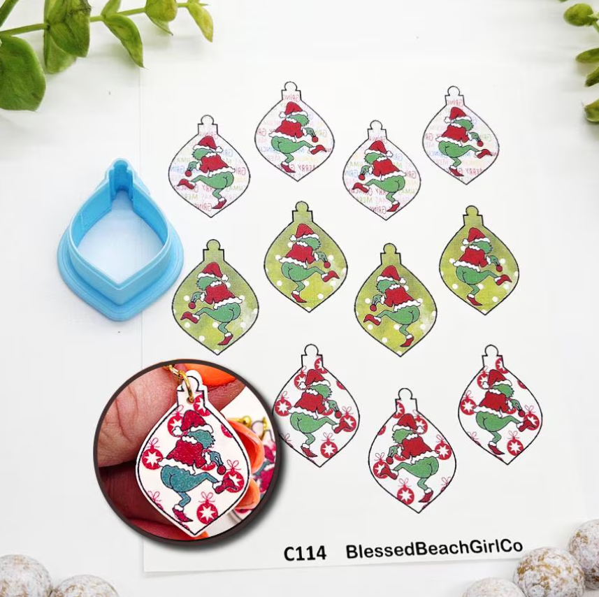 GRINCH BOOTY Christmas ornament transfer sheet cutter set