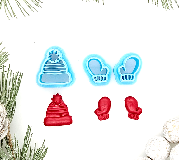winter HAT and MITTENS polymer clay cutter for jewelry making  and fondant cake decorating