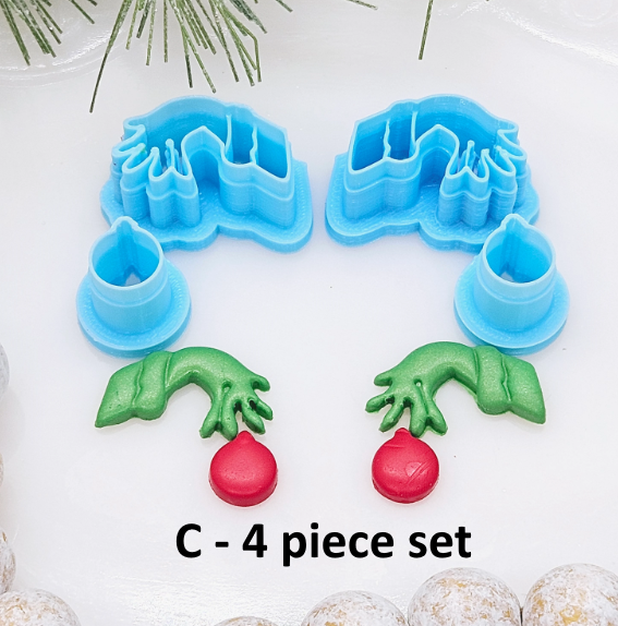 Grinch hand set polymer clay cutter for jewelry making and fondant cake decorating