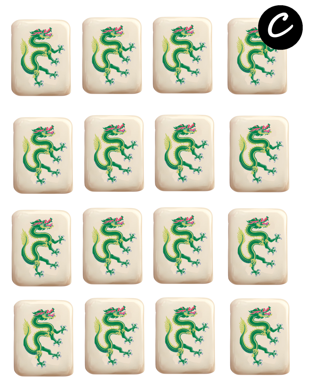 Mahjong Emerald Peacock Tiles transfer sheet cutter set  C222