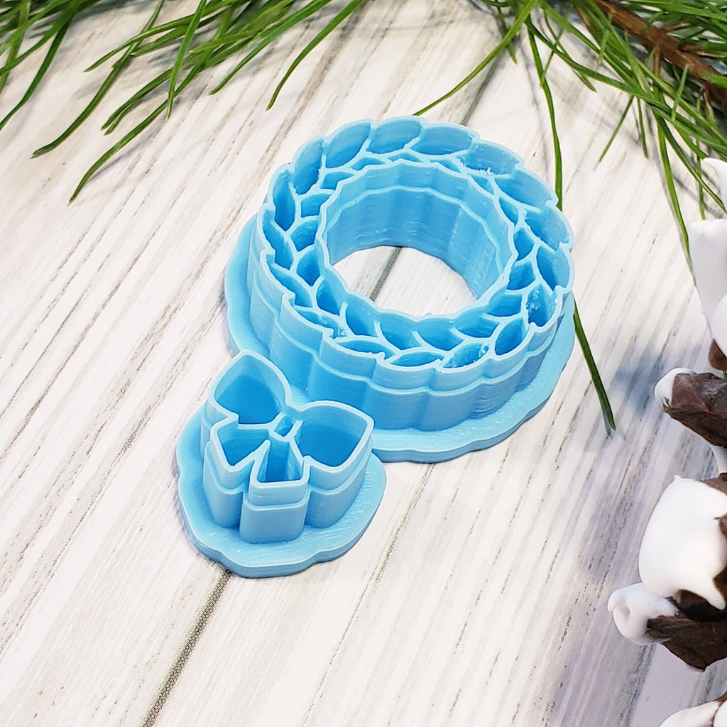 Christmas Wreath and Bow SHARP set clay cutters jewelry earrings leaf style bundle