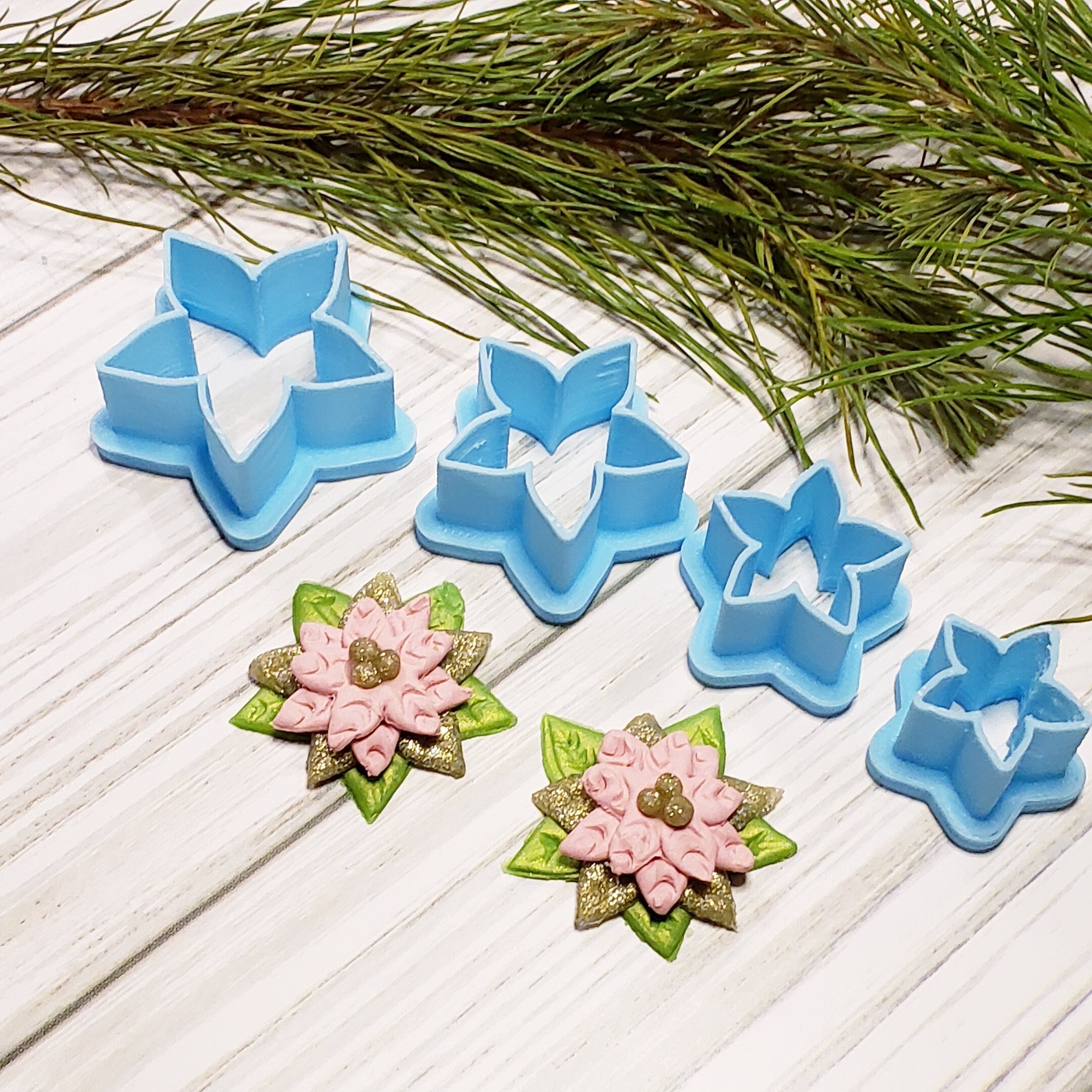 Christmas POINSETTIA 5 petal flower  polymer clay cutters / jewelry earrings making