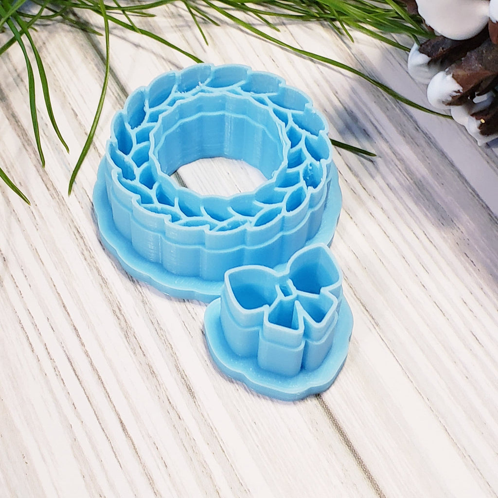 Christmas Wreath and Bow SHARP set clay cutters jewelry earrings leaf style bundle
