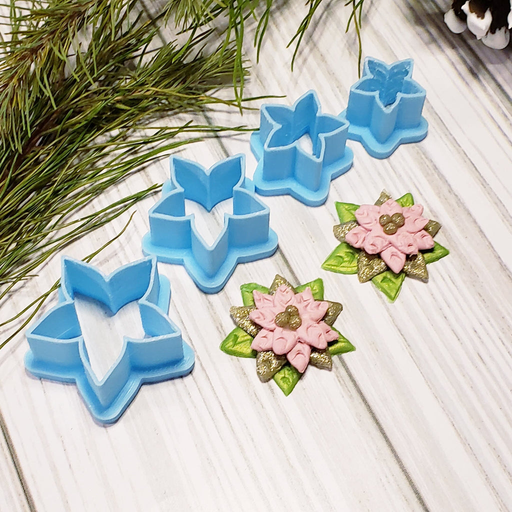 Christmas POINSETTIA 5 petal flower  polymer clay cutters / jewelry earrings making