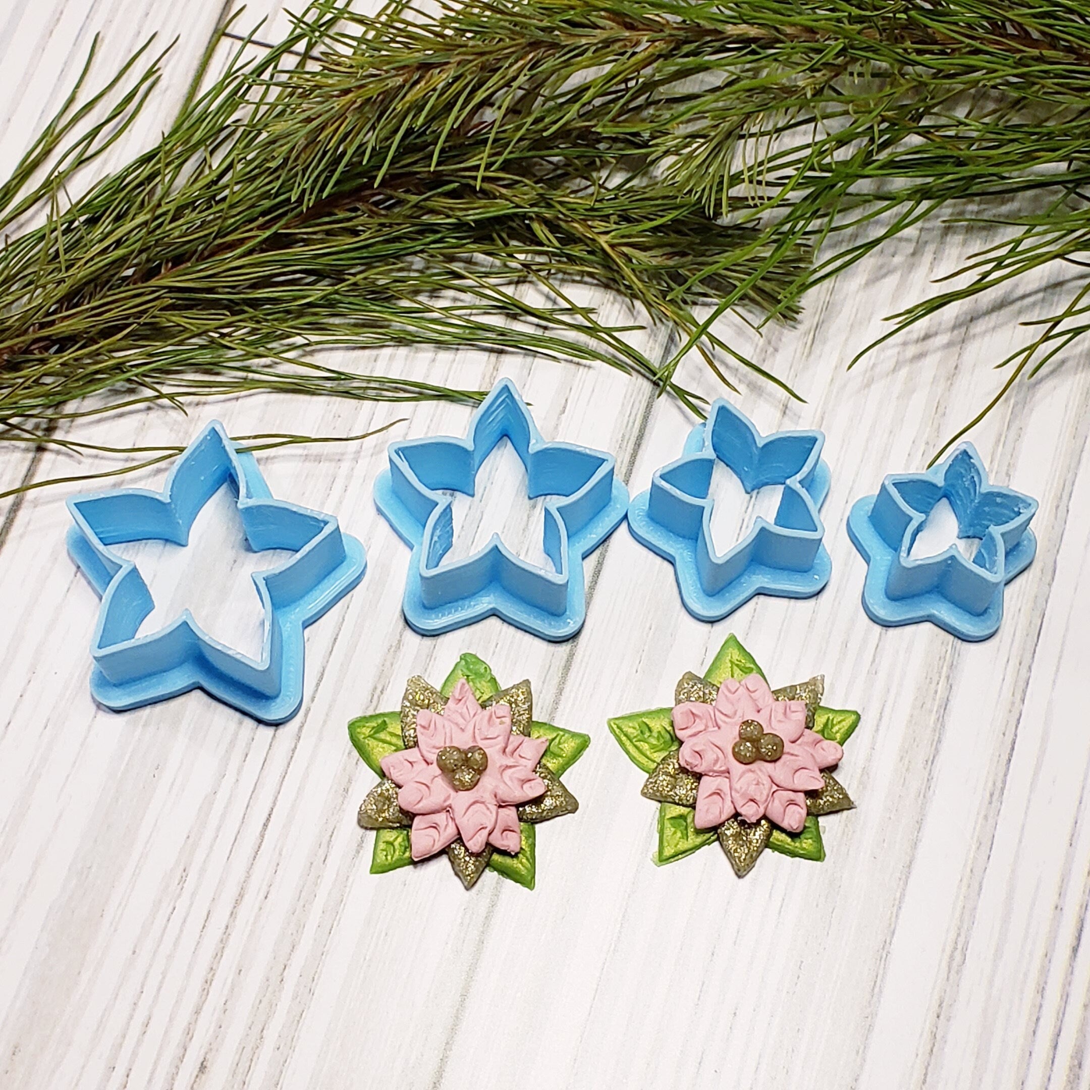 Christmas POINSETTIA 5 petal flower  polymer clay cutters / jewelry earrings making
