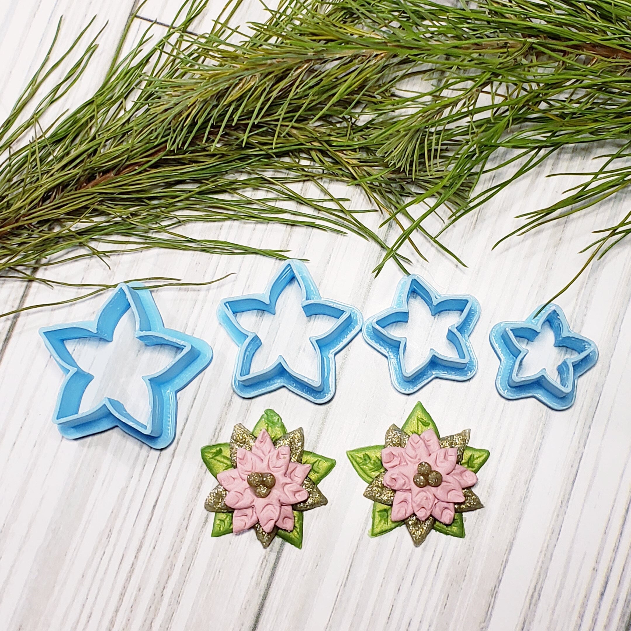 Christmas POINSETTIA 5 petal flower  polymer clay cutters / jewelry earrings making