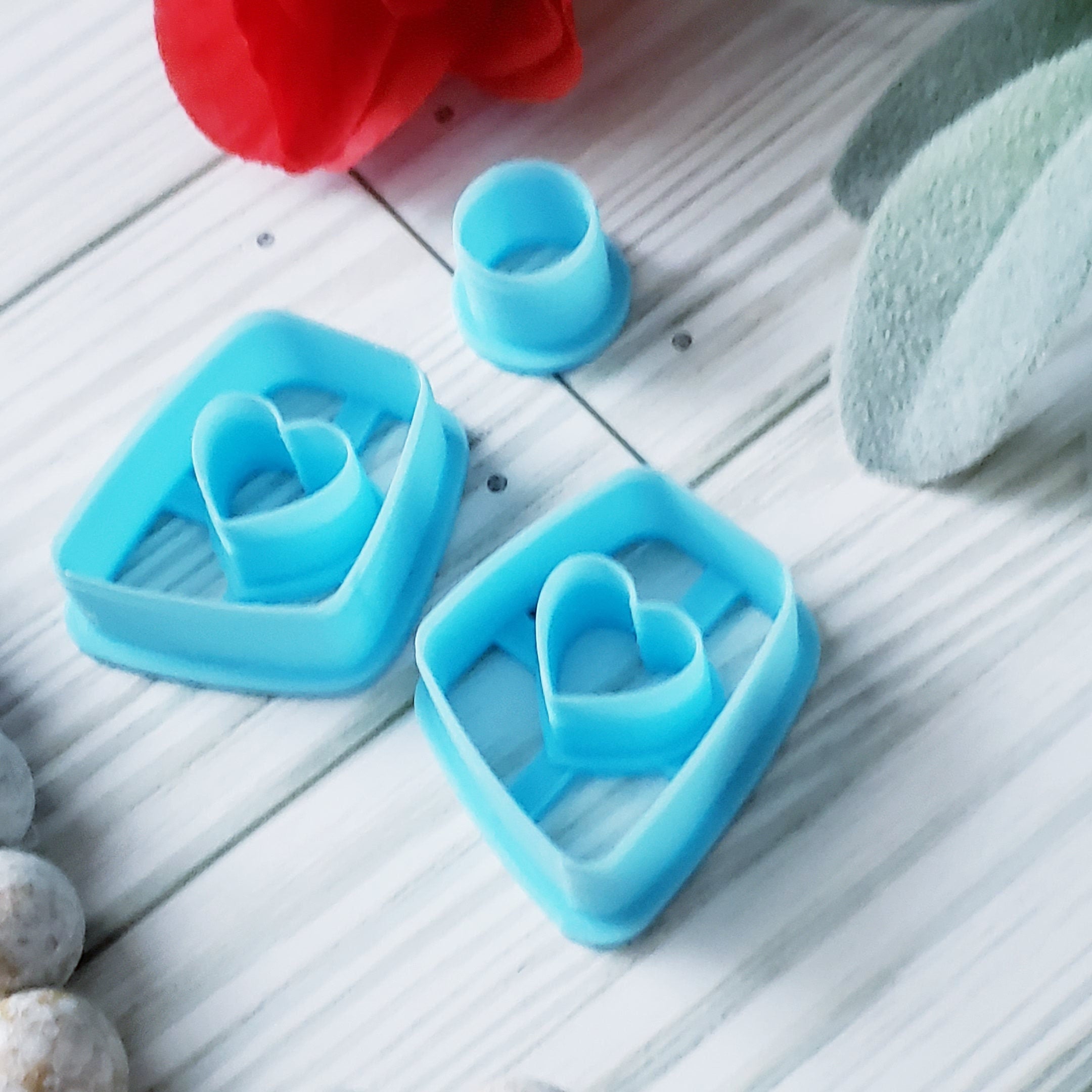 Geometric square HEART set polymer clay cutters