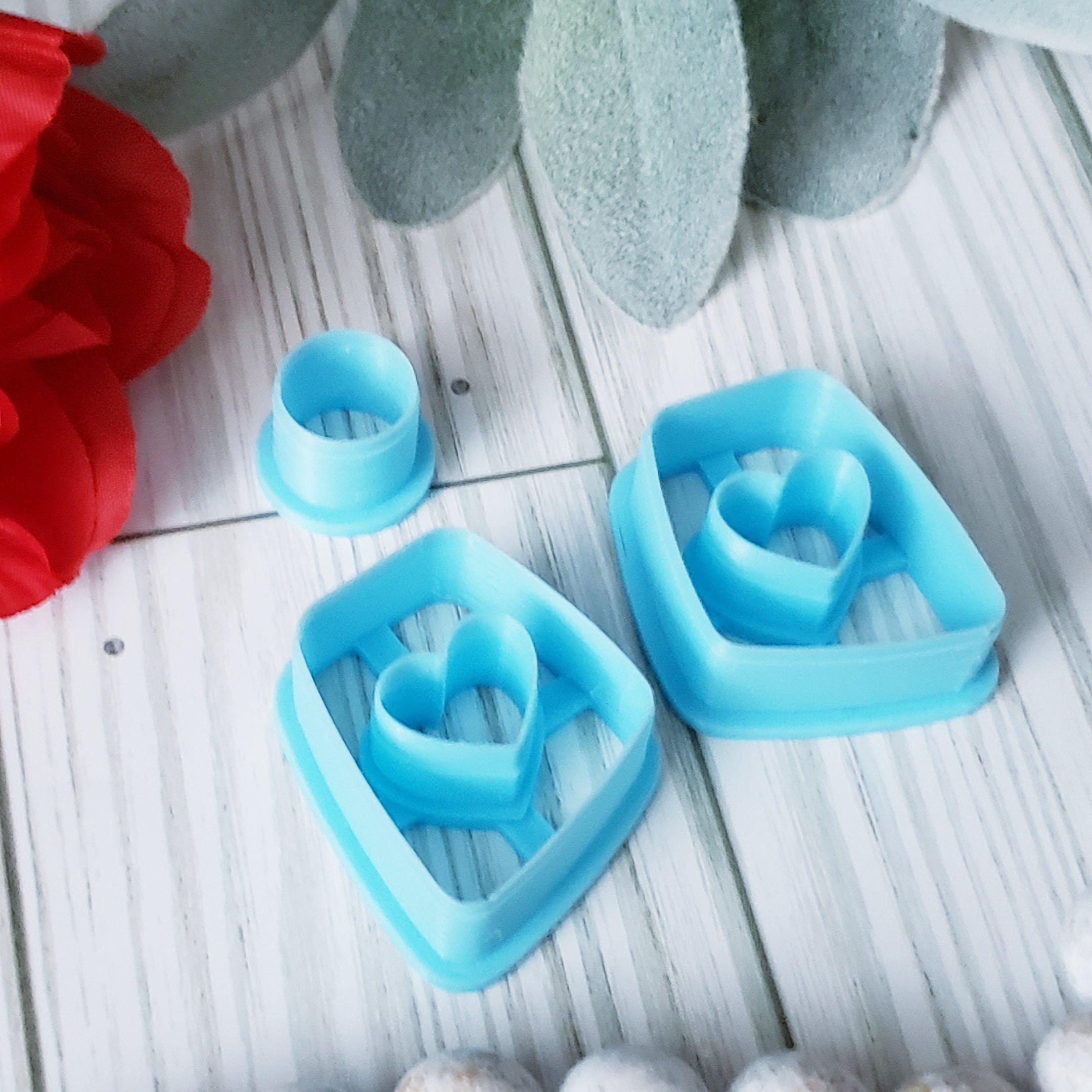 Geometric square HEART set polymer clay cutters