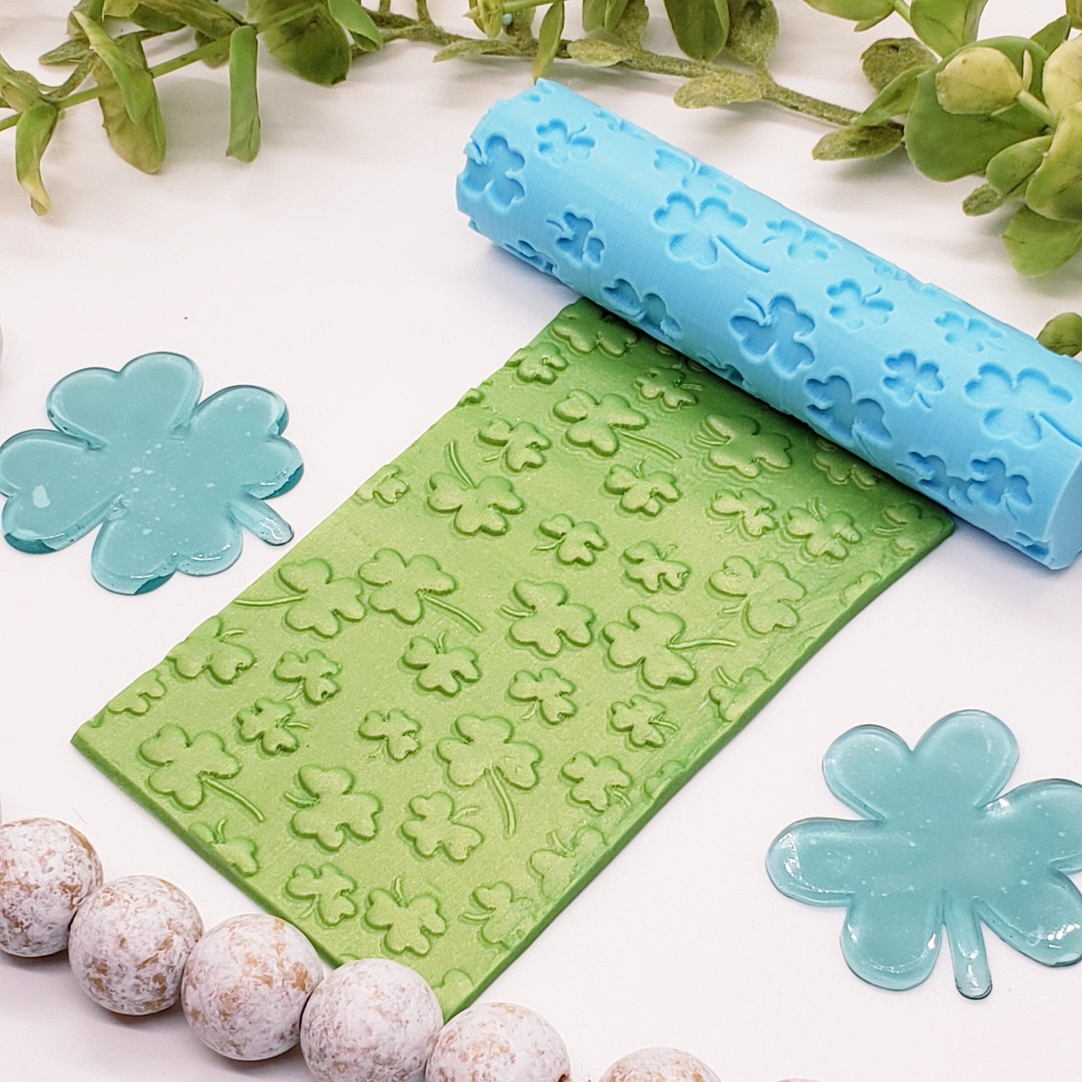 LARGE CLOVER St Patrick's day deboss texture roller fondant polymer clay cutters jewelry