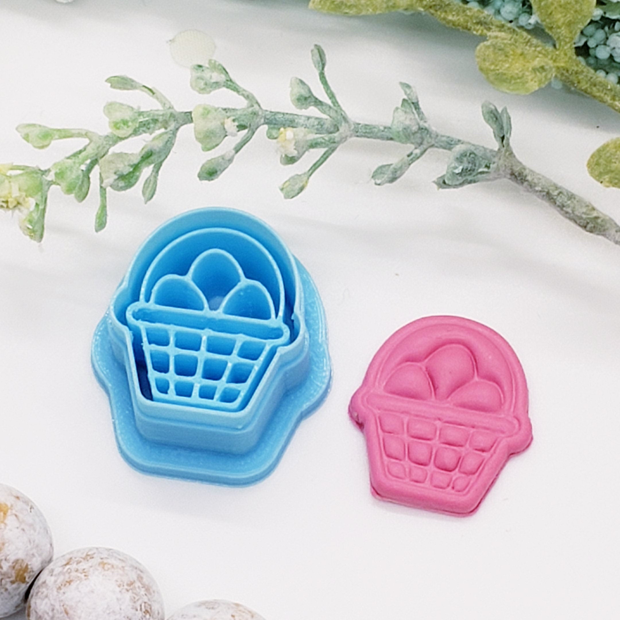 Easter BASKET with EGGS polymer clay cutters jewelry earrings fondant cake decorating