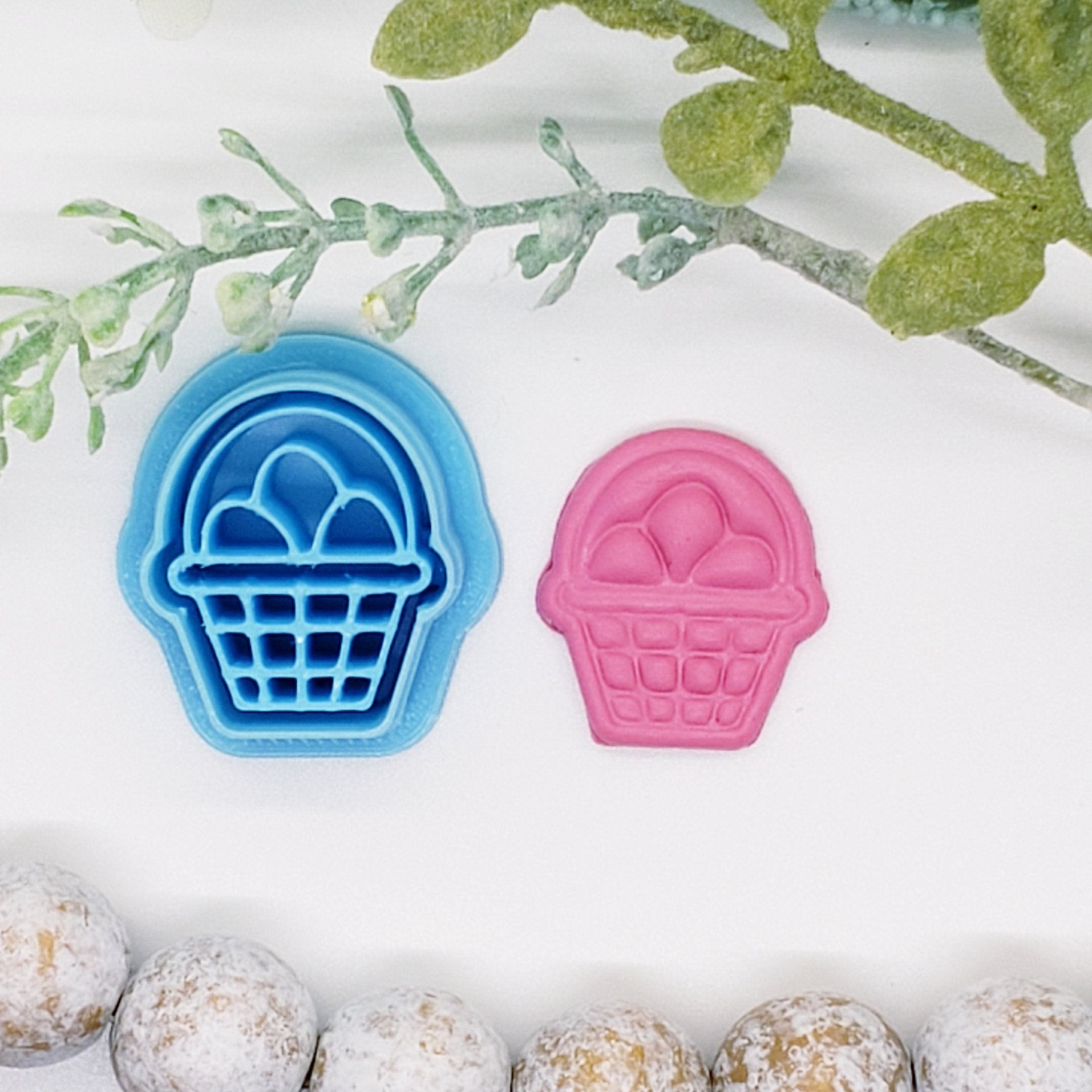 Easter BASKET with EGGS polymer clay cutters jewelry earrings fondant cake decorating