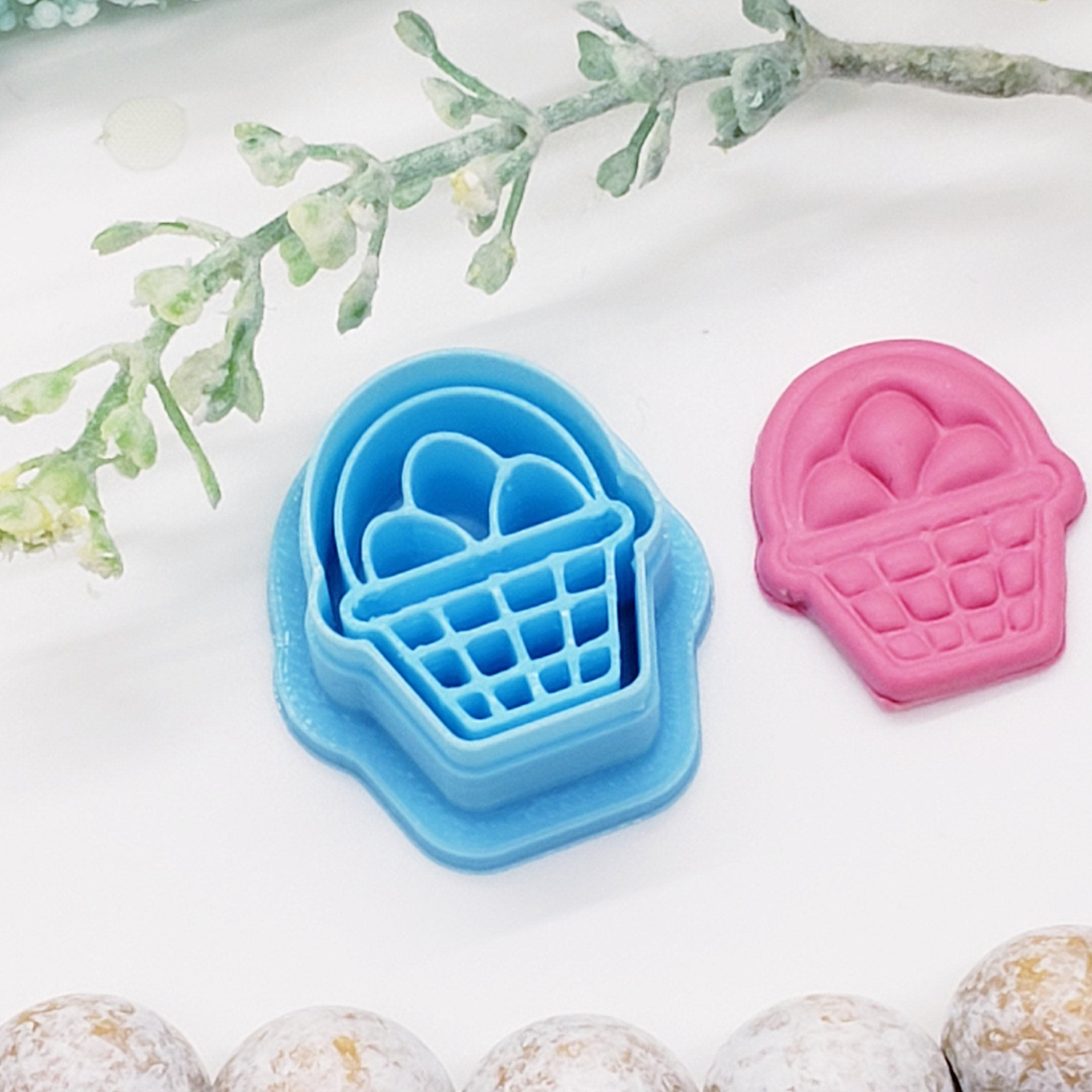 Easter BASKET with EGGS polymer clay cutters jewelry earrings fondant cake decorating