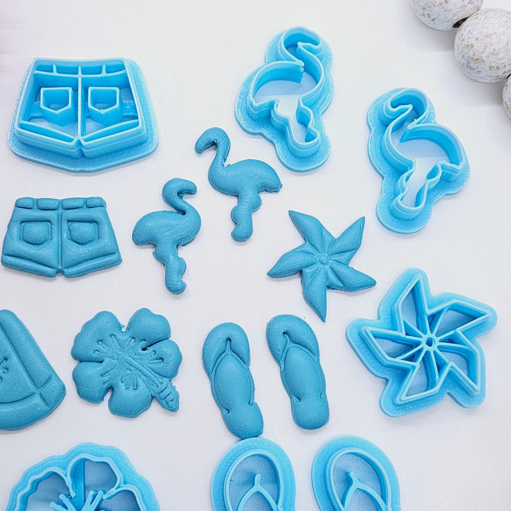 SUMMER BUNDLE embossed set polymer clay cutters for jewelry making and fondant / cake decorating