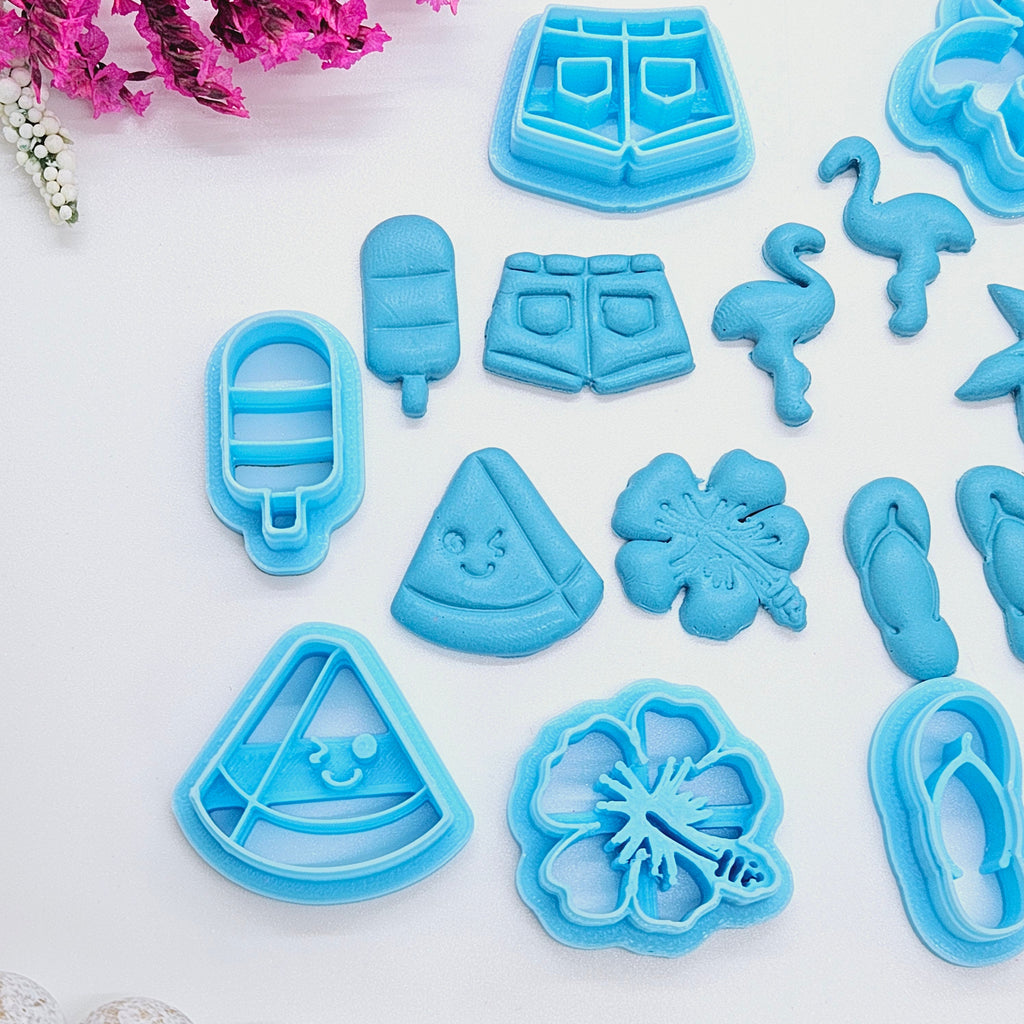 SUMMER BUNDLE embossed set polymer clay cutters for jewelry making and fondant / cake decorating